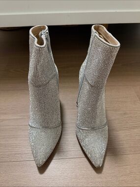 Steve Madden Nola Silver Rhinestone Pointed Ankle Booties